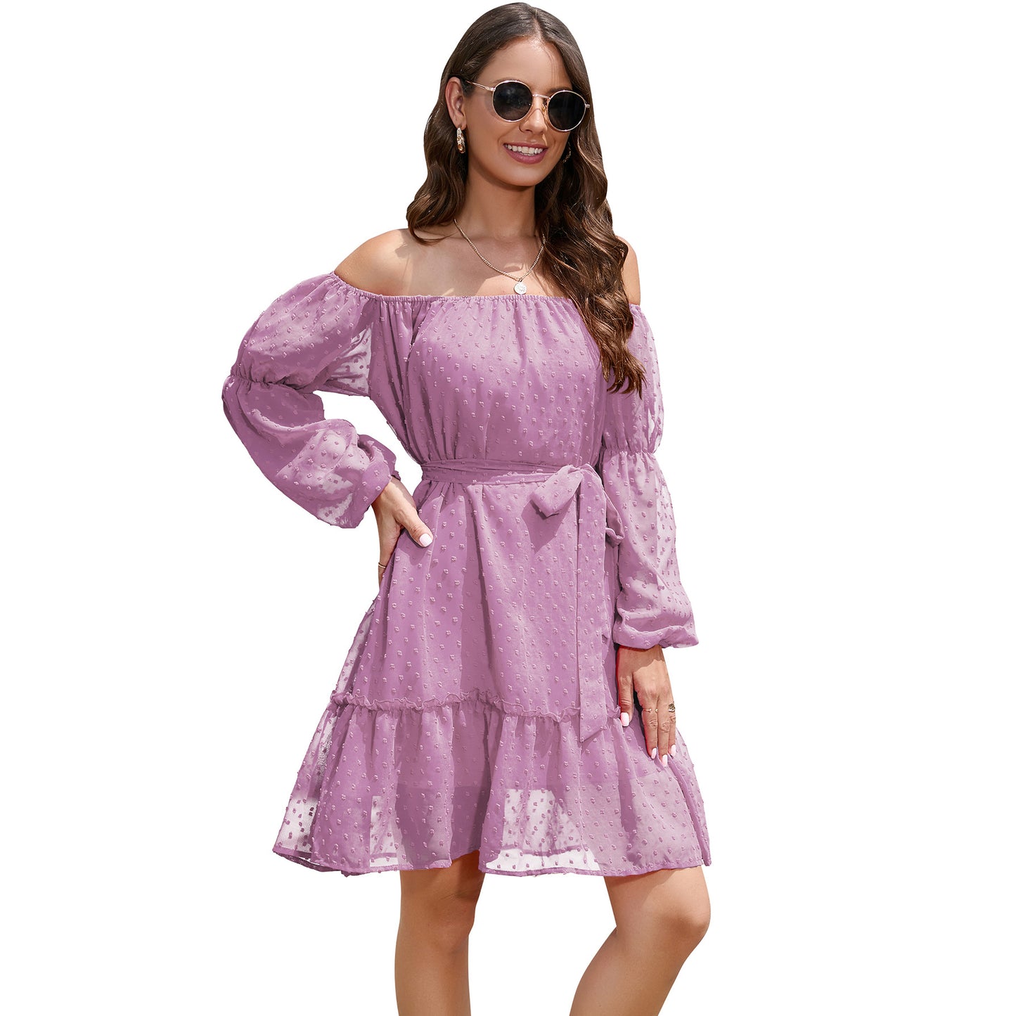 Casual Loose Fur Ball Chiffon Belt Dresses