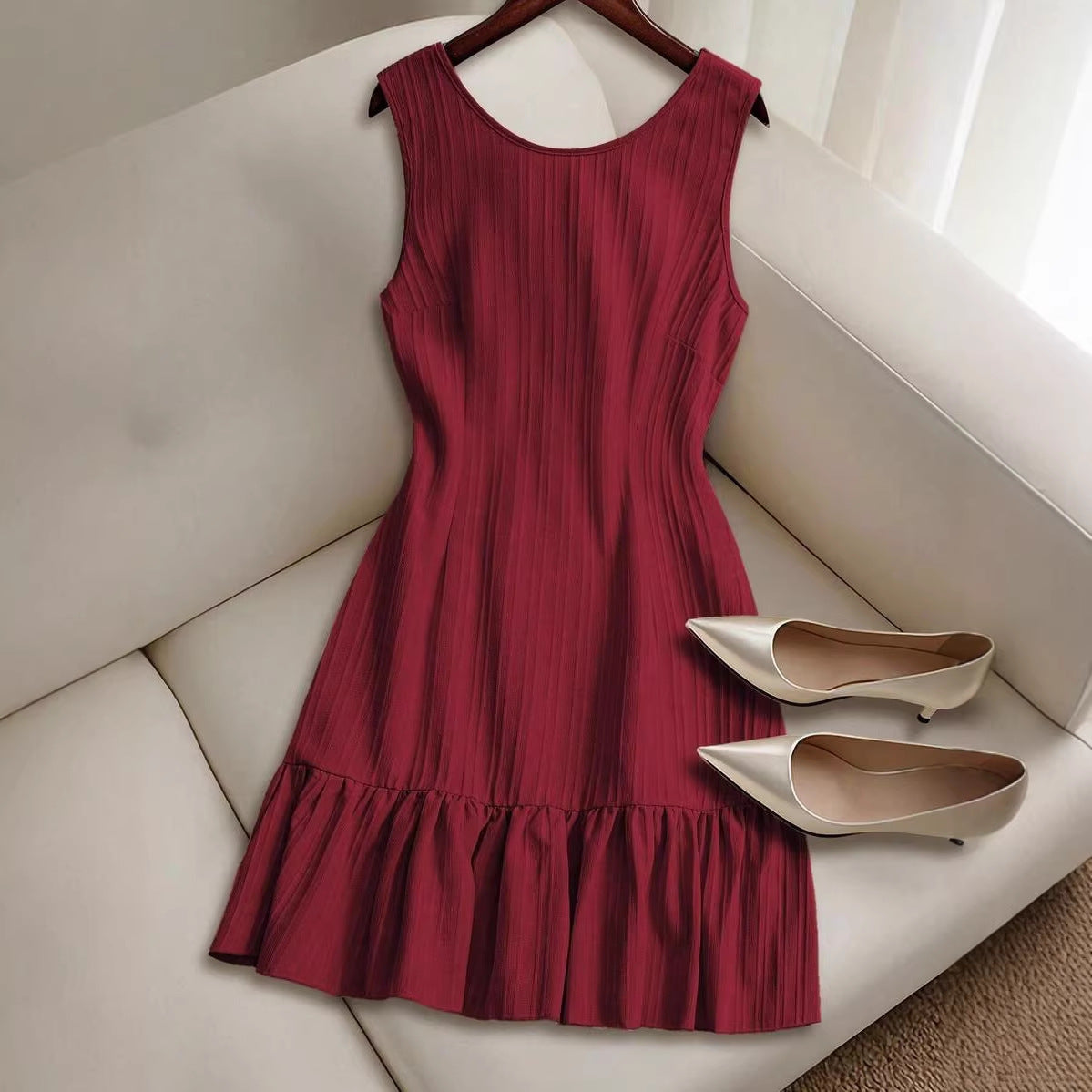 Women's French Style Sleeveless High Quality Elegant Knitted Dress