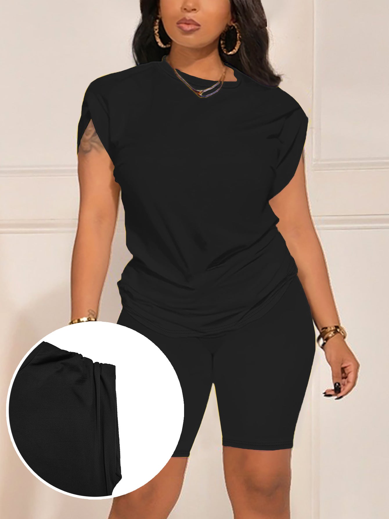Women's Round Neck Sleeve With Two-piece Summer Fashion Casual Suit
