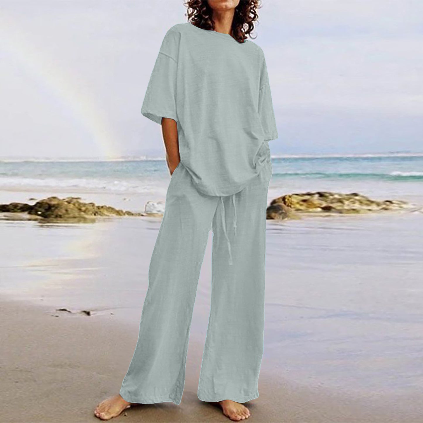 Women's Summer Casual Belt Pocket Half Sleeve Collar Suits