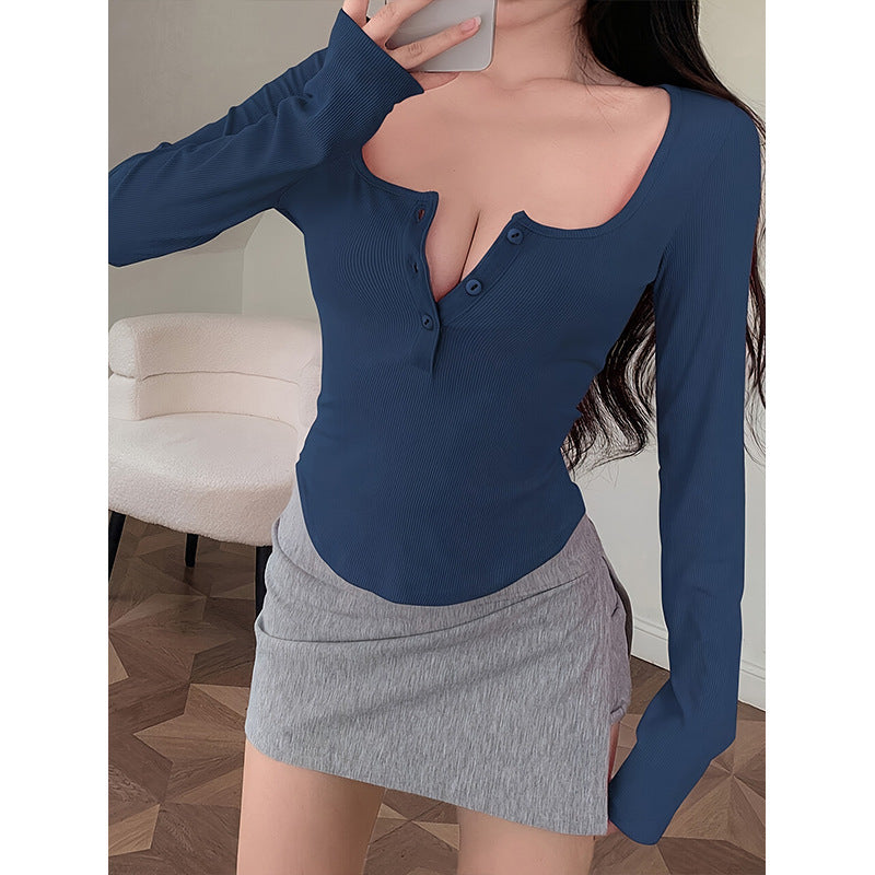 Women's Fit Slimming Hot Long Sleeve Solid Color T-shirt Inner Women's Sweater
