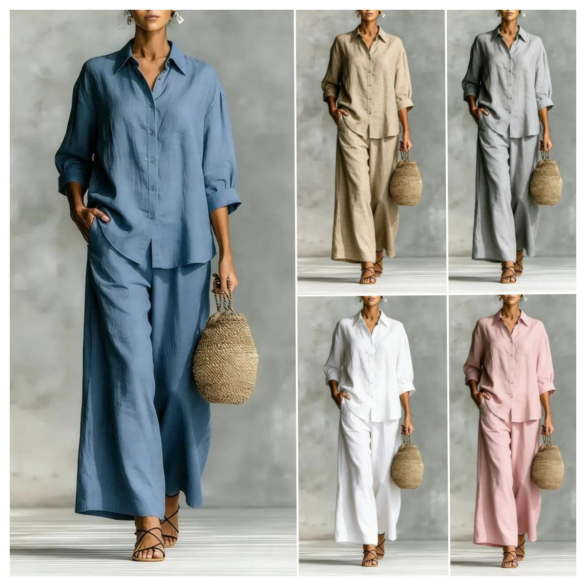 Attractive Women's Cotton Linen Wide Leg Suits