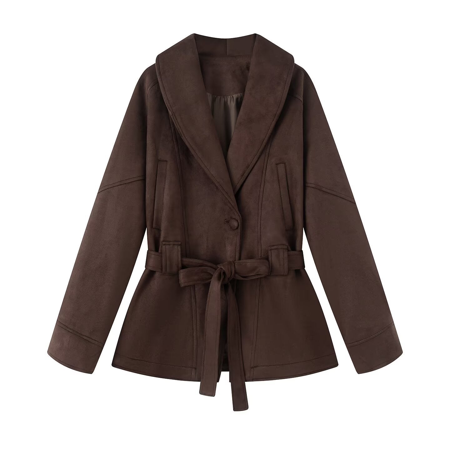 Women's Suede Texture Waist Trimming Lace Up Coats