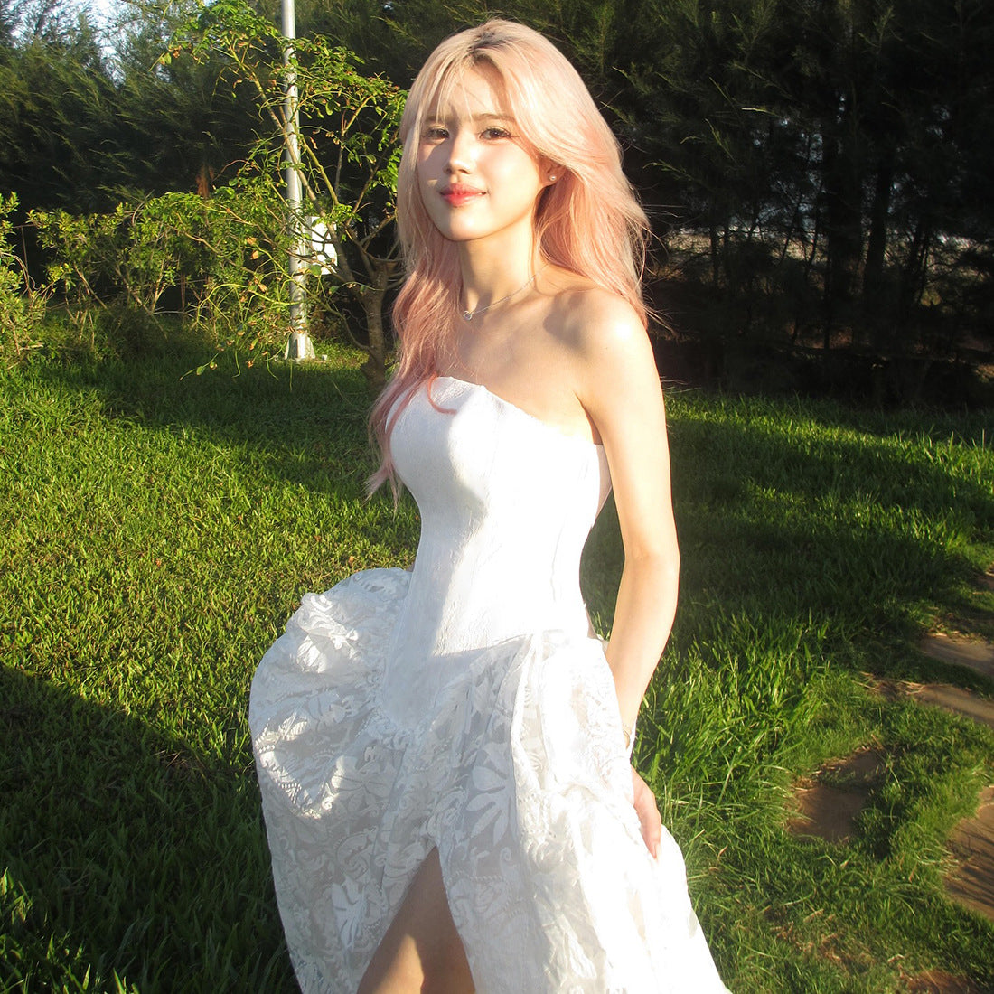 Women's Color High Fork Waist Temperament Slimming Dresses