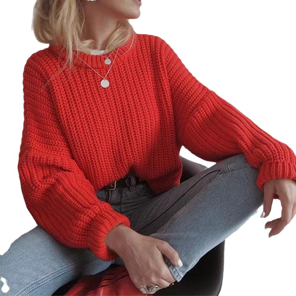 Women's Loose Matching Round Neck Fashion Pullover Solid Sweater