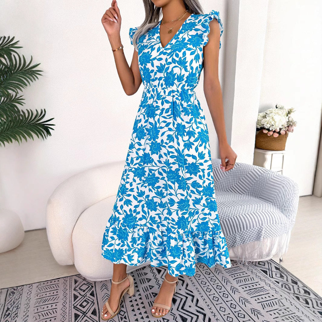 Women's Casual Wooden Ear Flower Long Holiday Dress