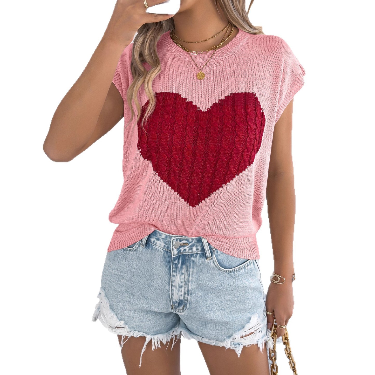 Women's Contrast Color Love Casual Loose Valentine's Women's Sweater