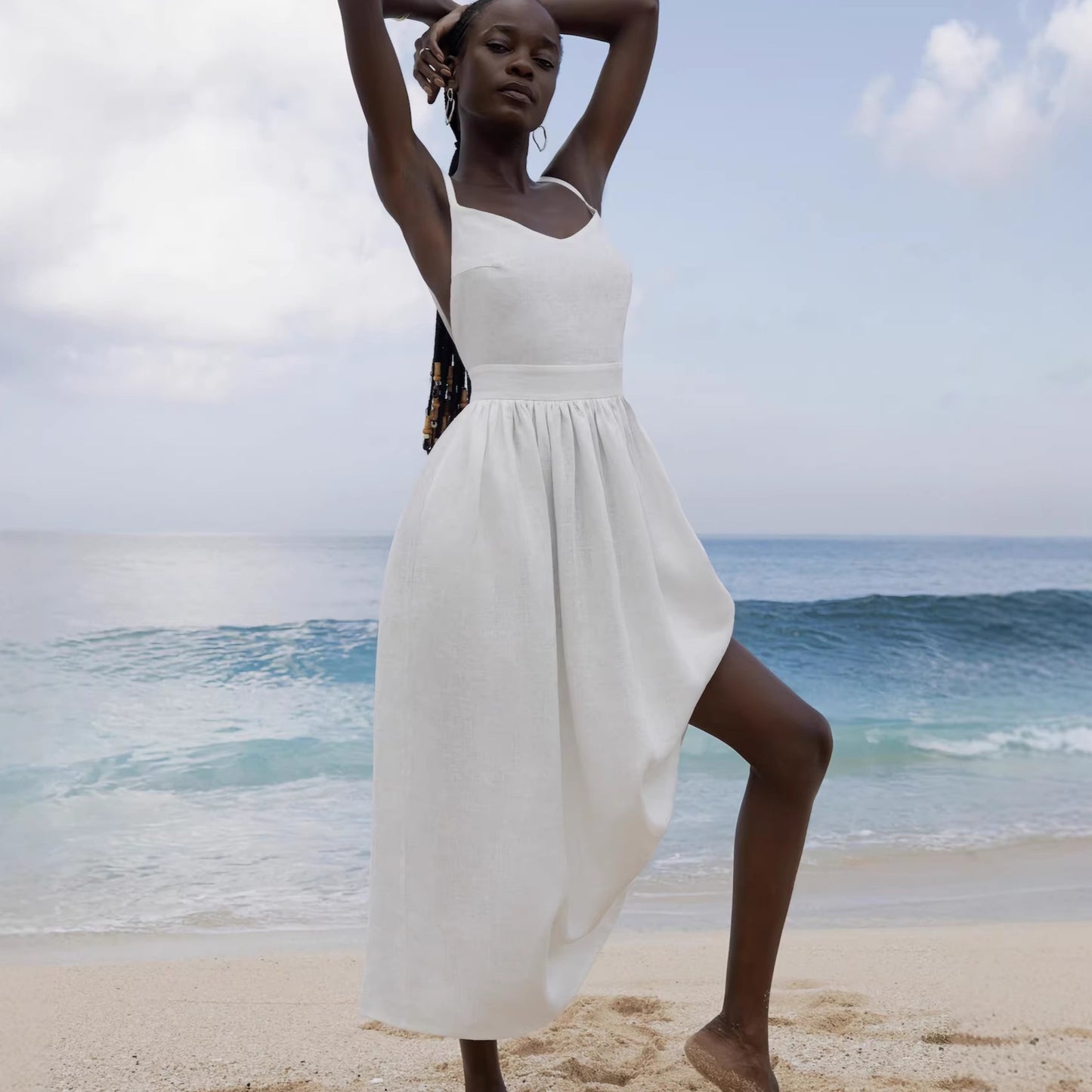 Women's Early Summer Loose Strap Backless Temperament Vacation Sexy Dress