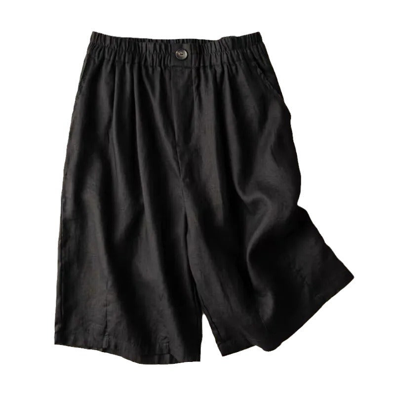 Women's Cotton Linen Cropped Summer Artistic Retro Pants