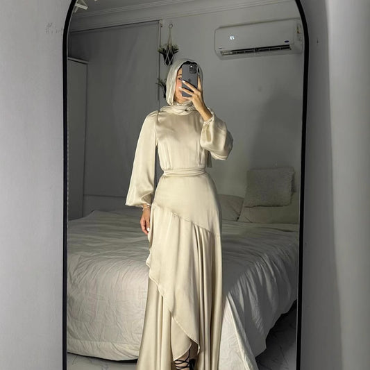 Women's Wear Satin Pure Color Ruffles Large Dresses