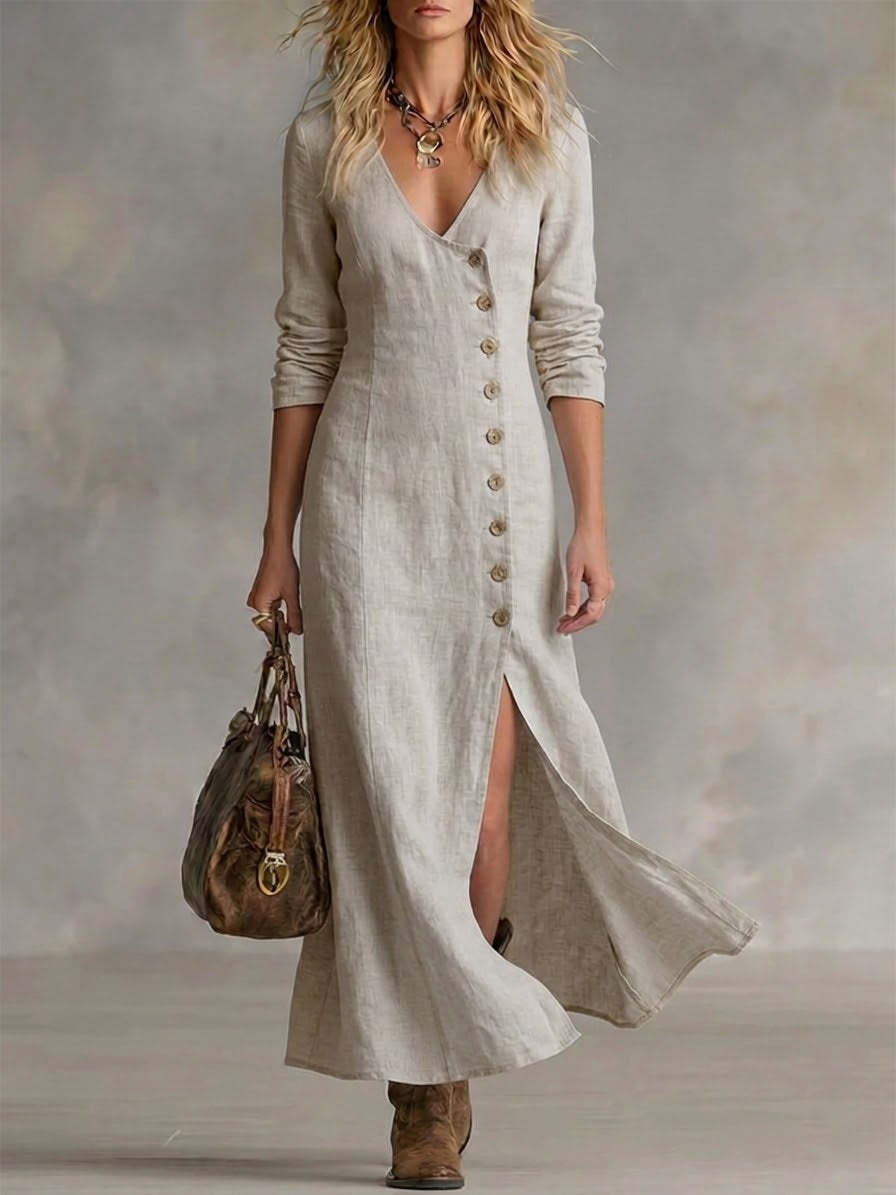 Women's Fashion Button Split Elegant Long Dress
