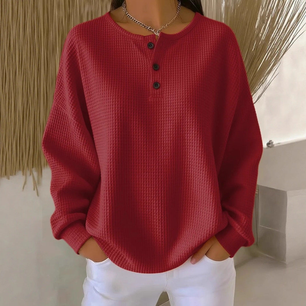 Fashion Round Neck Waffle Solid Color Women's Sweater