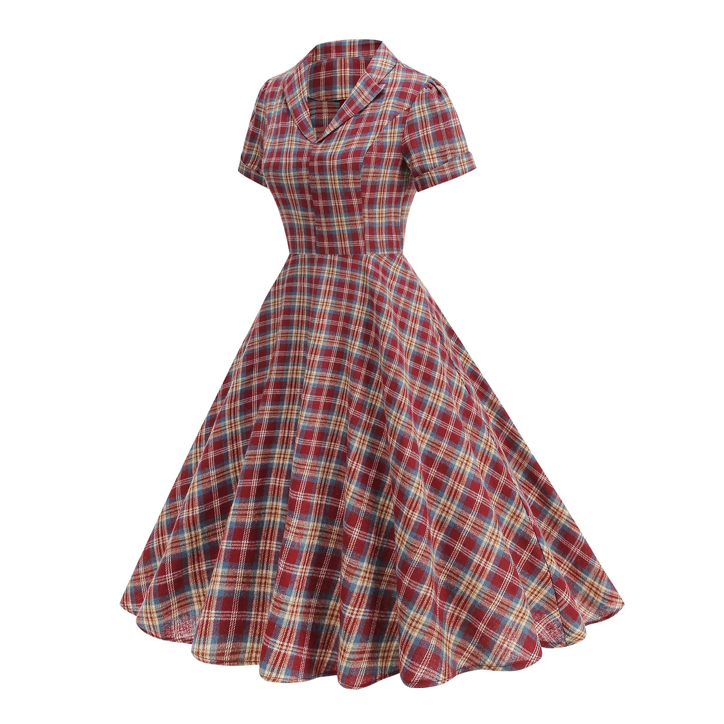 British Plaid Retro Elegant Collar Mid-length Large Dresses
