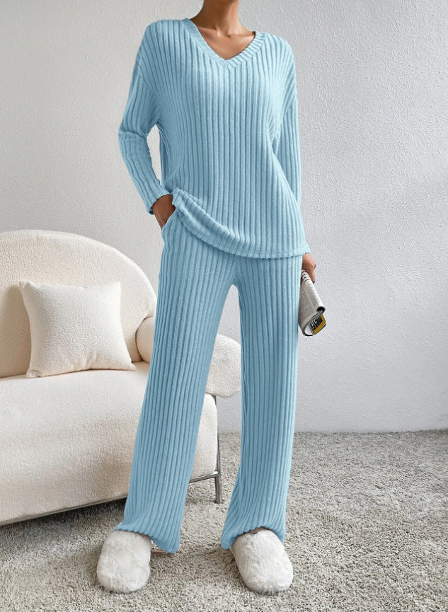 Women's Two-piece Autumn Straight Loose Temperament Sunken Stripe Pants
