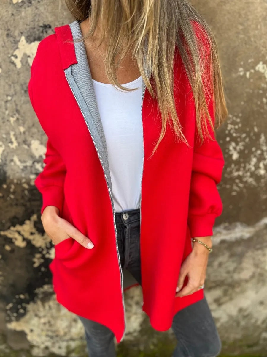Women's Solid Color Casual Single-breasted Hooded Coats
