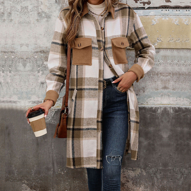 Women's Innovative Slouchy Brushed Plaid Long Coats