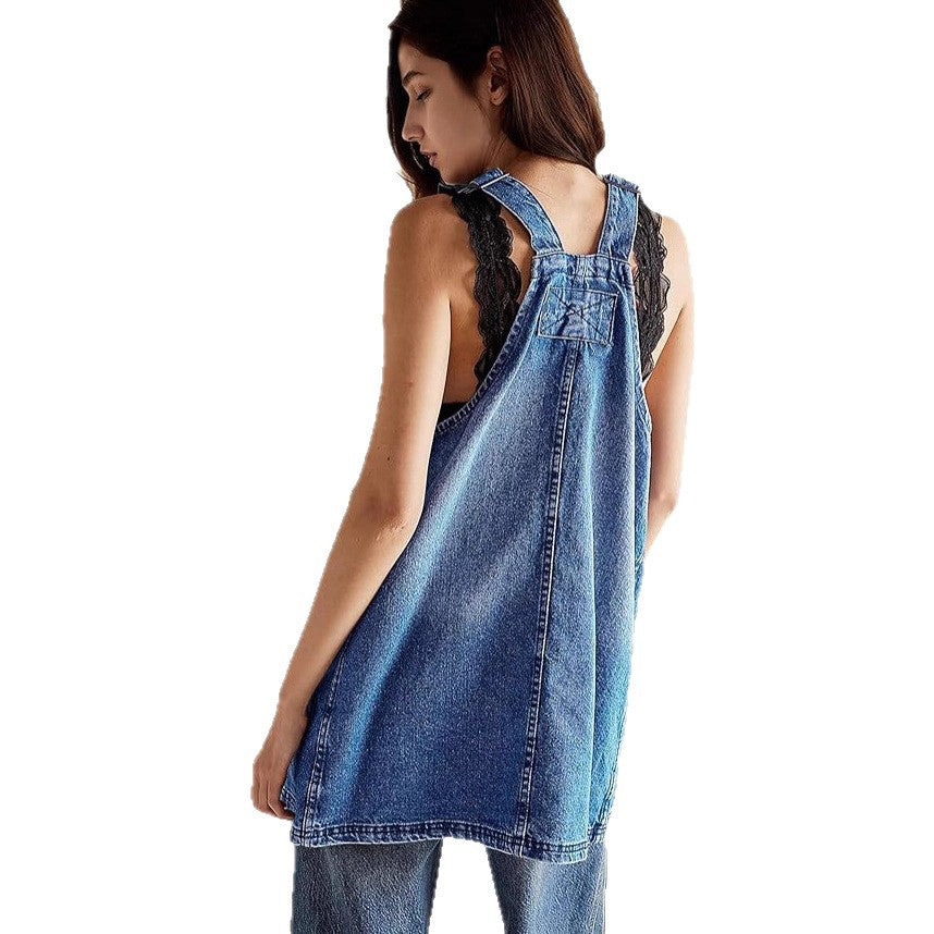 Women's Denim Brace Pocket Adjustable Mini Dress