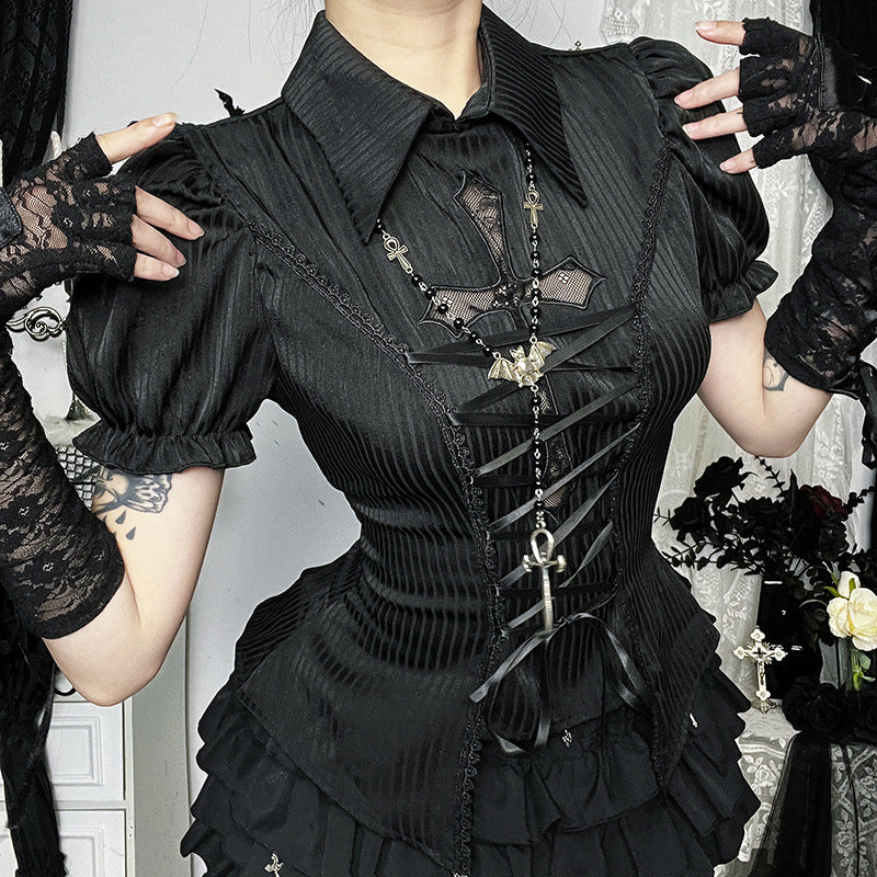 Women's Dark Cross Hollow Lolita Shirt For Blouses
