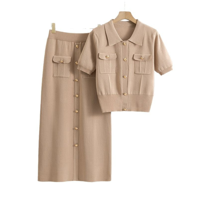 Women's Style Summer Simple Short-sleeved Knitted Two-piece Skirts