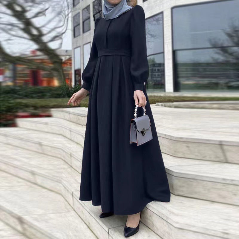 Casual Loose Solid Color Belt Long Dress
