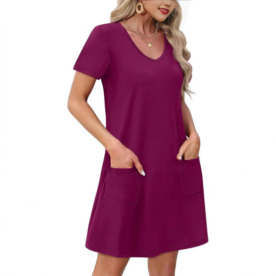 Women's Summer Sleeve Printed Pocket Loose Casual Dress