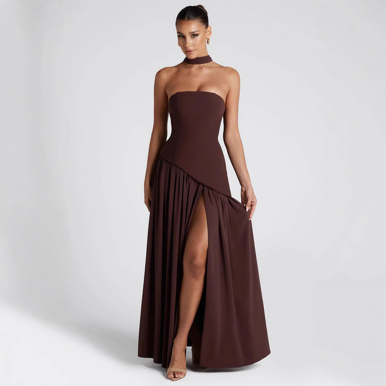 Women's Color Split Dress Fashion Sexy Backless High Dresses