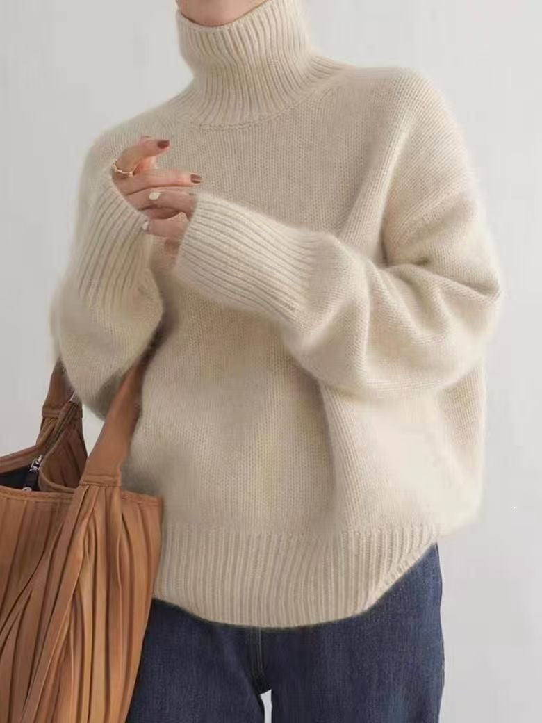 Women's Solid Color Turtleneck Loose Knitted Pullover Lazy Bottoming Sweaters