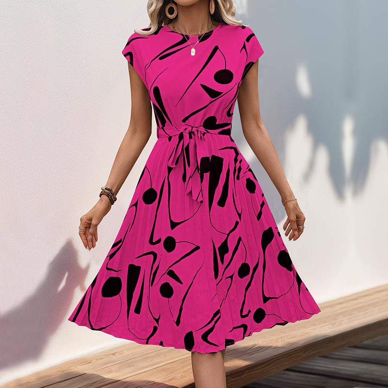 Women's Summer Geometric Pattern Printed Pleated Dress Dresses