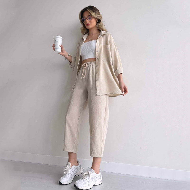 Women's Large Spring Casual Loose Shirt Cropped Suits