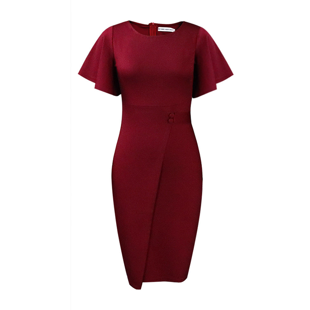Women's Ruffle Sleeve Split Tight Bandage Professional Solid Color Plus Size