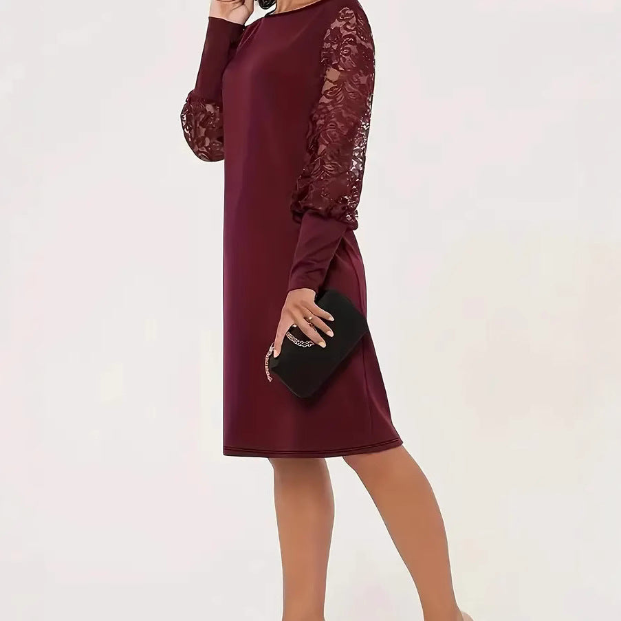 Women's Lace Long Sleeve Slim Fit Patchwork Dress