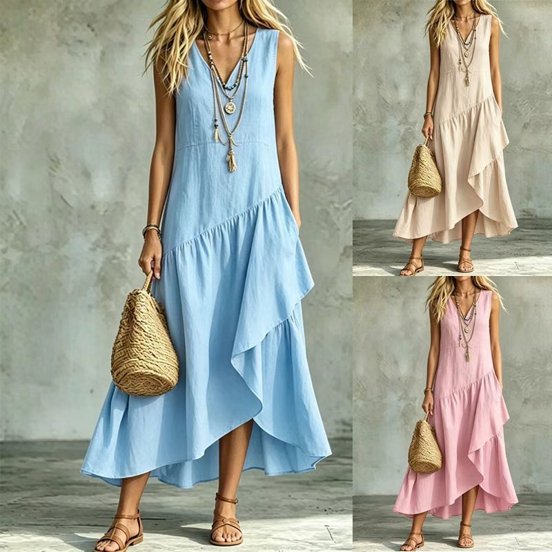 Women's Summer Loose Slimming Sleeveless Irregular Bohemian Dress