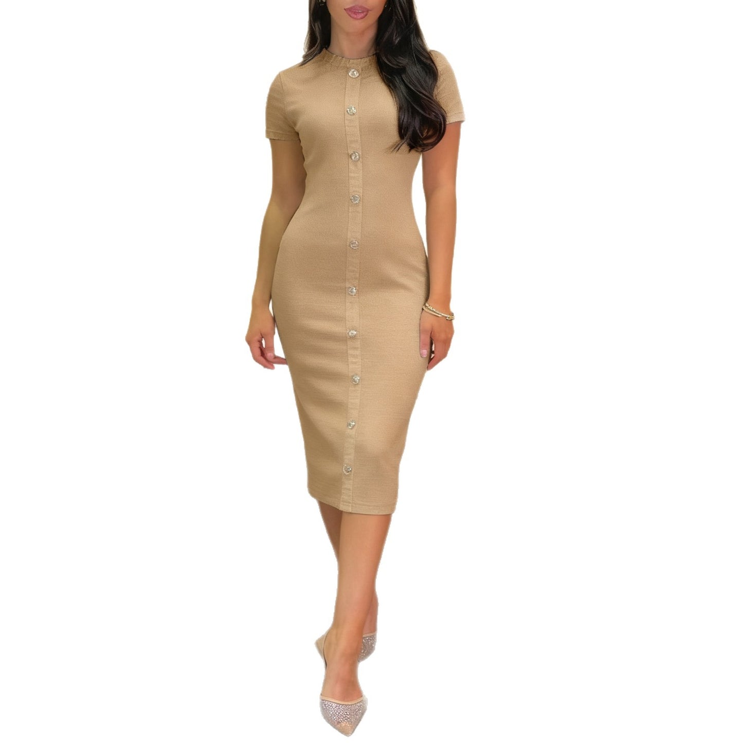 Women's Elegant Graceful Button Short-sleeved Sheath Clothing