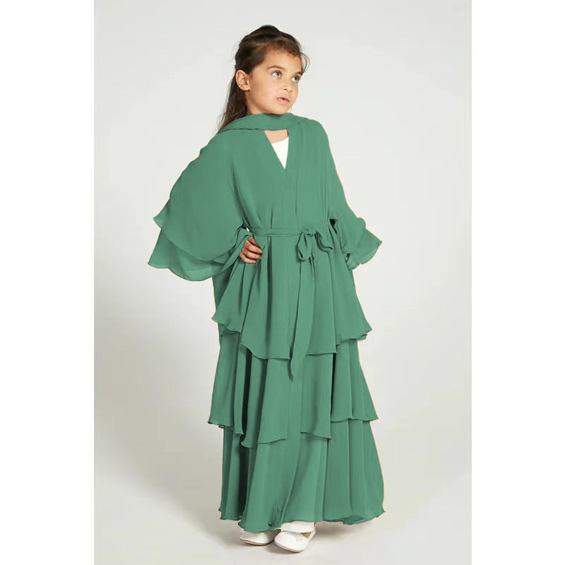 Children's Chiffon Elegant Belted Sweet Fresh Without Dress