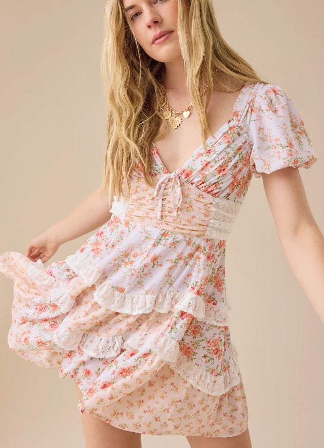 French Retro Blue White Porcelain Floral Dresses