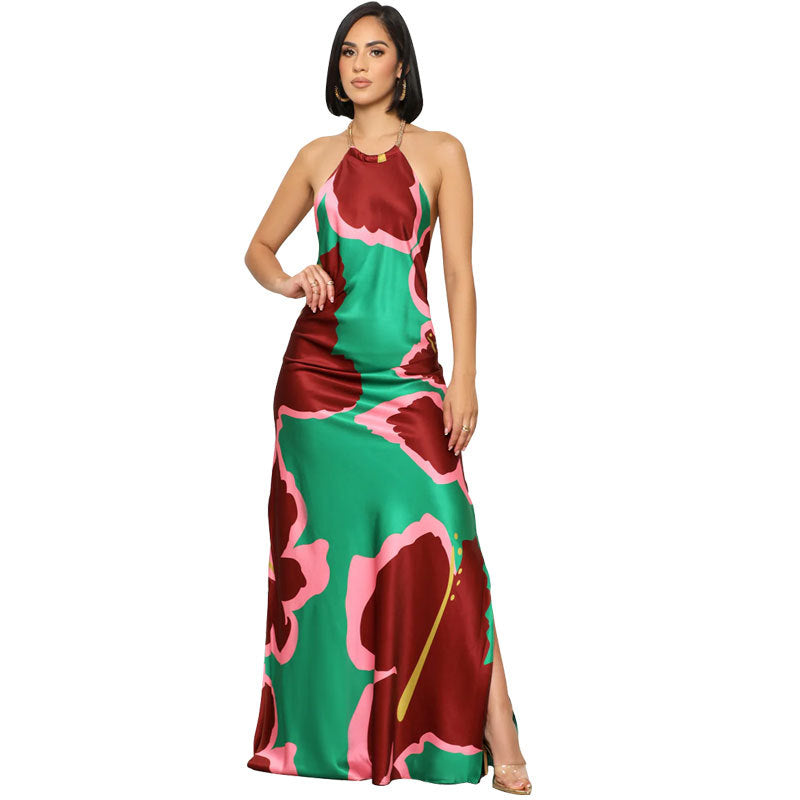 Women's Printed Sexy Long Backless Fashion Casual Dress