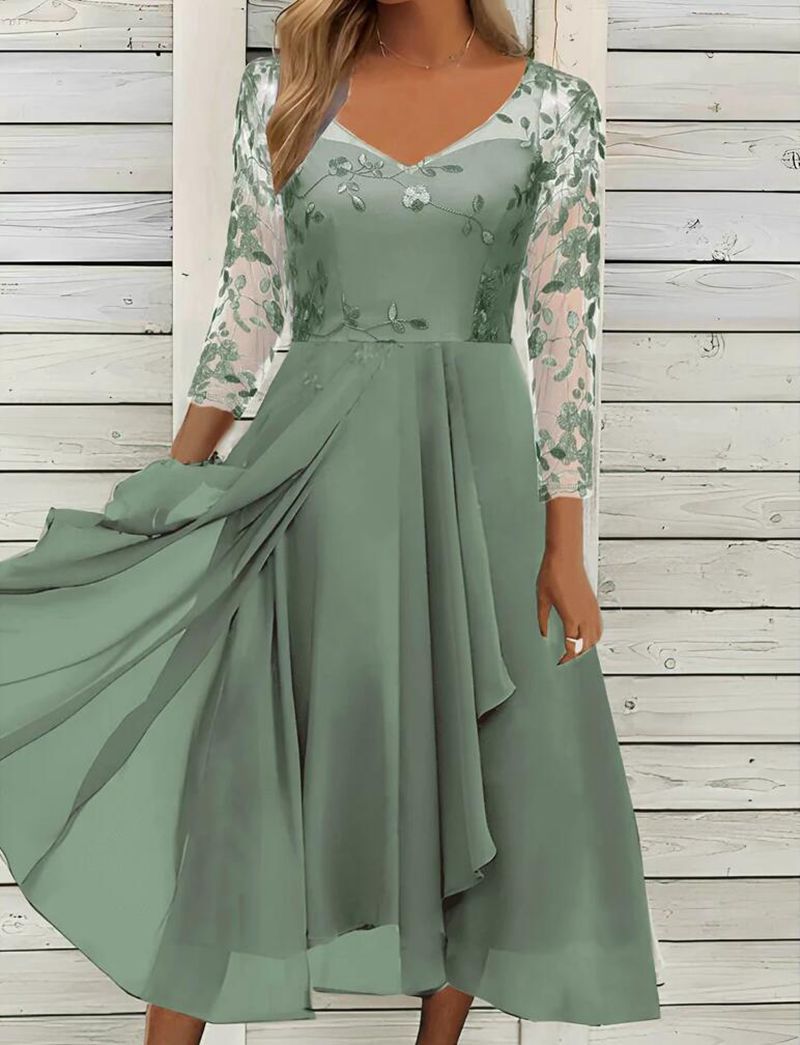 Unique Chiffon Stitching Lace Long Bridesmaid Dress