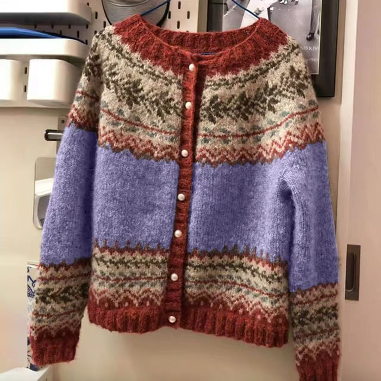 Versatile Women's Ethnic Style Jacquard Single-breasted Women's Sweater