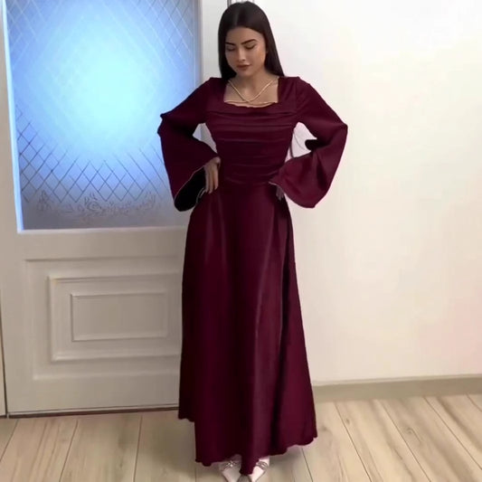 Women's Spring Design Diamond Tied Long Sleeves Satin Dresses