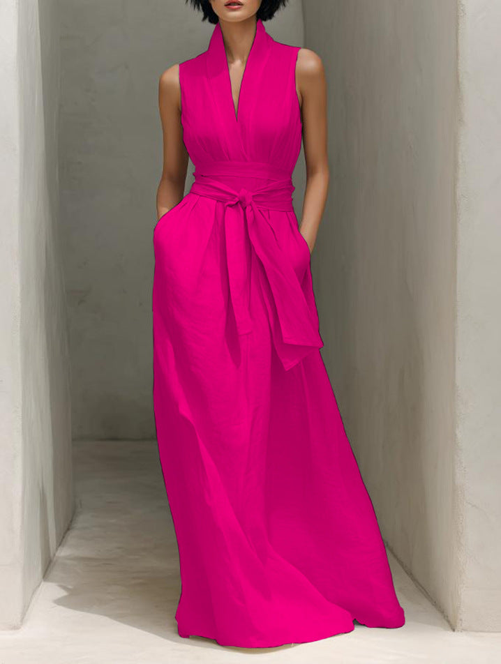Women's Summer Solid Color Sleeveless Cold-shoulder Dress