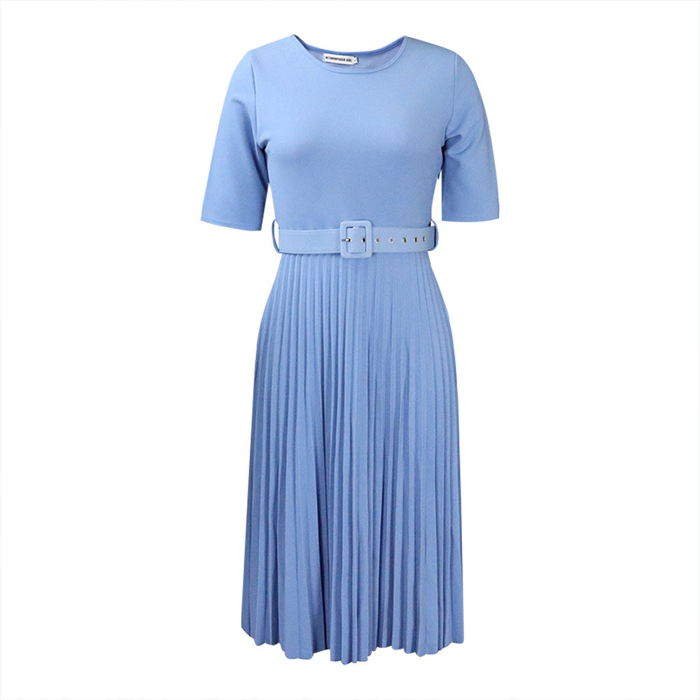 Women's Summer Sleeve High Waist Yellow Pleated Dress