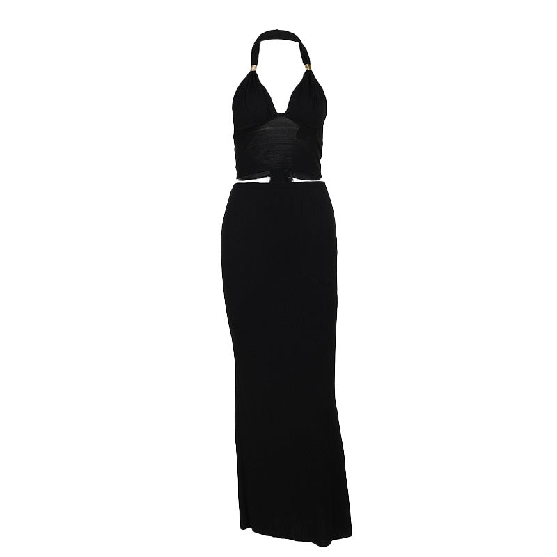 Women's Two-piece Set Elegant Metal Decorative Halter Suits