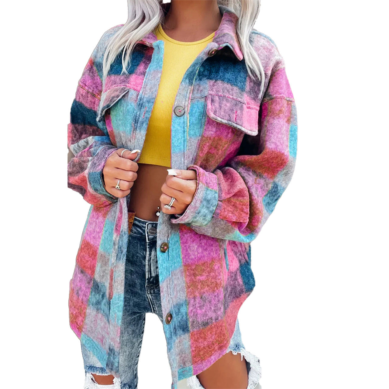 Woolen Printed Casual Fashion Polo Collar Coats