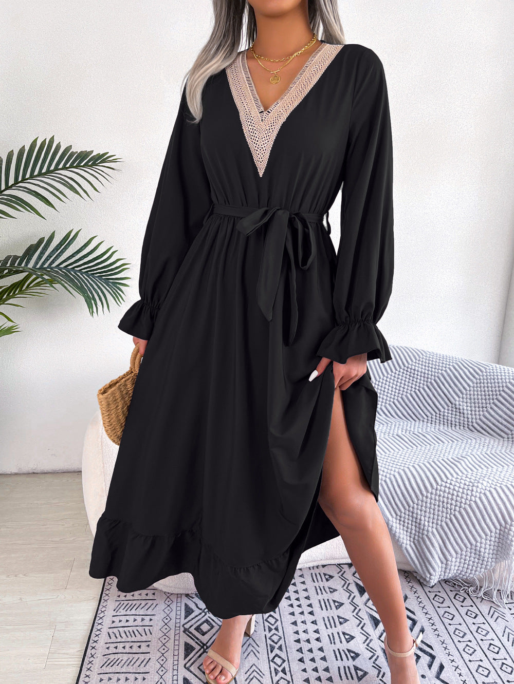 Women's Clearance Temperament Lace Waist Trimming Ruffles Clothing