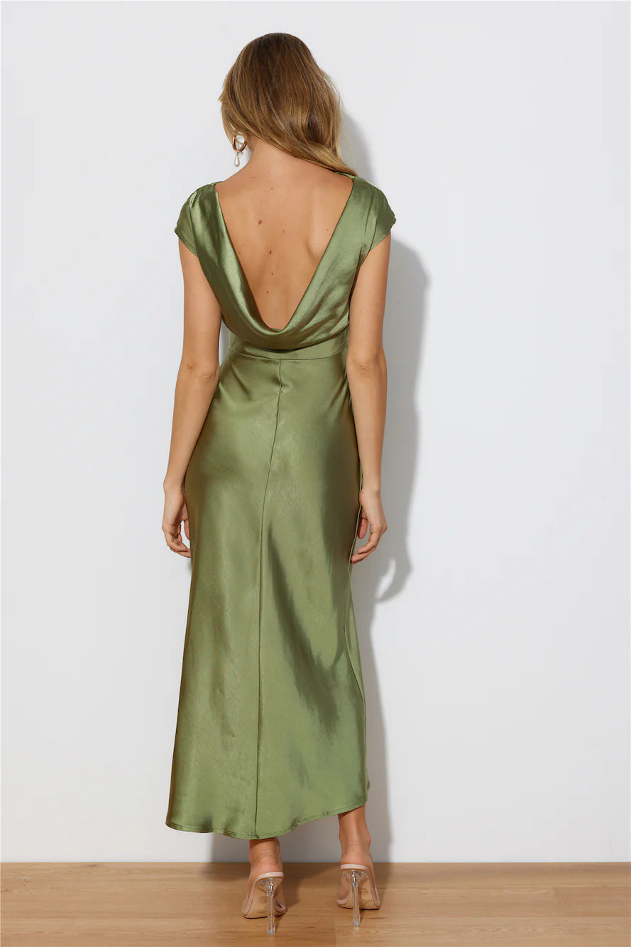 Women's Color High-grade Satin Sexy Backless Fishtail Dresses