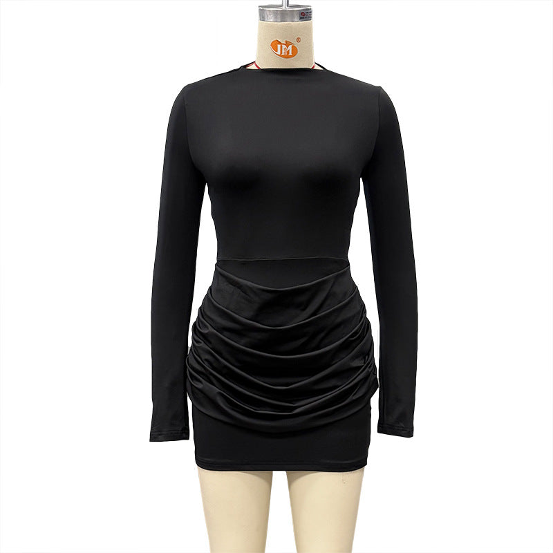 Women's Pleated Sheath Long Sleeve Waist Slimming Clothing