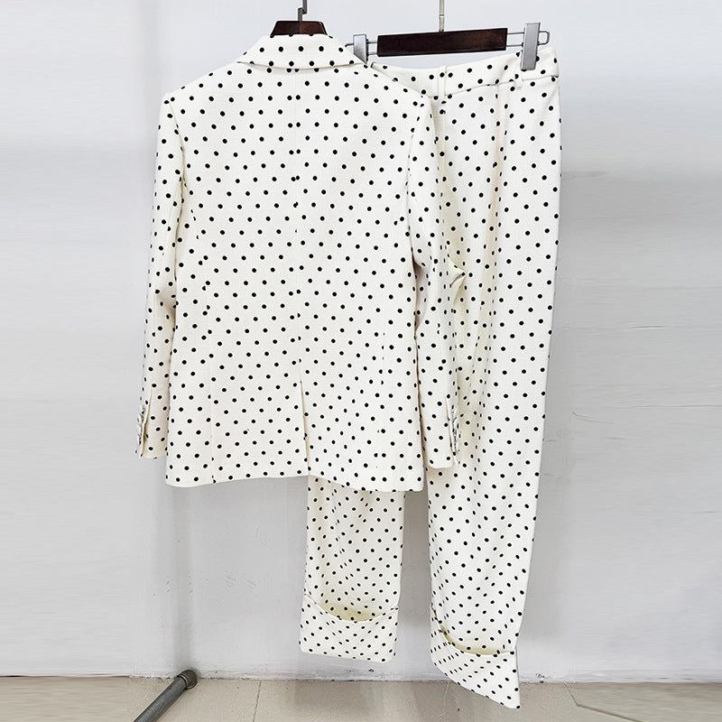 Bow Decoration Polka Dot Dots Trousers Suits