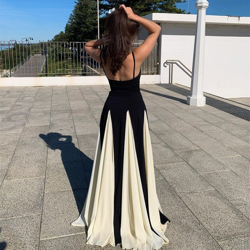Women's Low-cut Contrast Color Dress Temperament Camisole Dresses