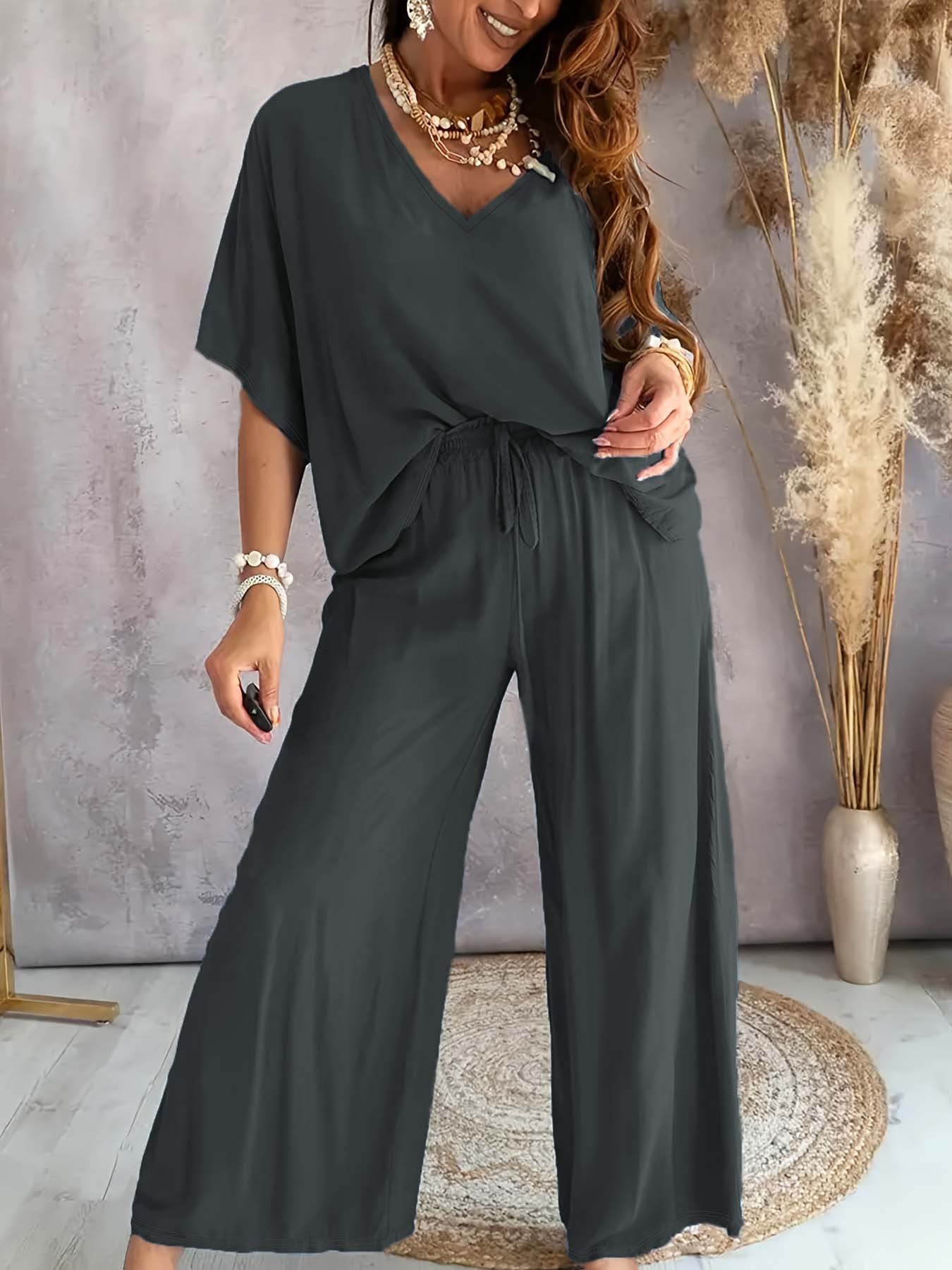 Casual Women's Collar Batwing Sleeve Loose Fashion Casual Suit