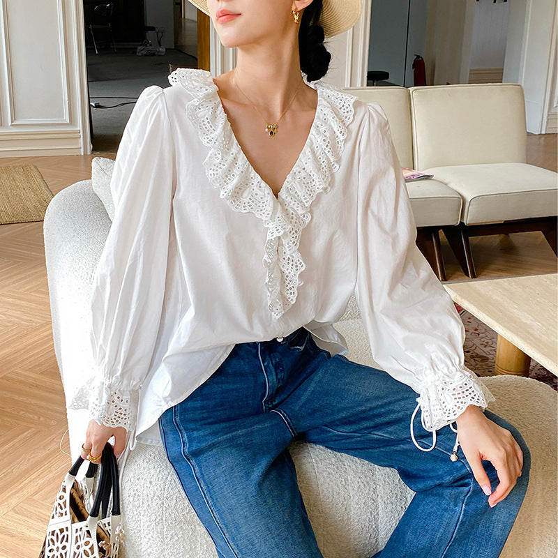 Women's Autumn White Shirt Long Sleeve High Blouses